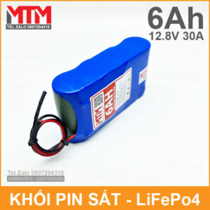 Khối pin sắt 12.8V 6Ah 4S LiFePo4 chịu tải tối đa 30A 12