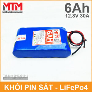 Khối pin sắt 12.8V 6Ah 4S LiFePo4 chịu tải tối đa 30A 13