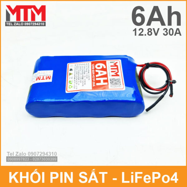 Khối pin sắt 12.8V 6Ah 4S LiFePo4 chịu tải tối đa 30A 7