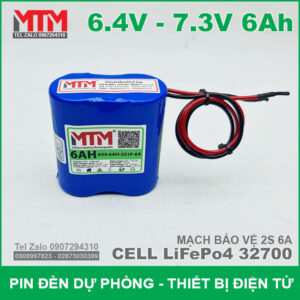 Khối pin sạc 6.4V 7.3V 6Ah 6A LiFePo4 2S MTM 14