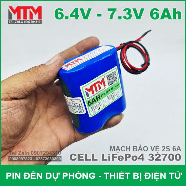 Khối pin sạc 6.4V 7.3V 6Ah 6A LiFePo4 2S MTM 4