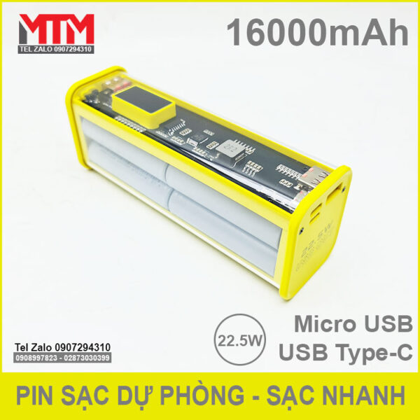 Sạc dự phòng 16000mAh 8 cell 22.5W - sạc nhanh 4