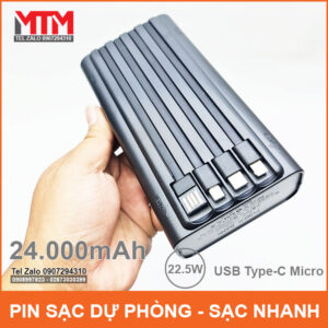 Pin dự phòng 24000mAh sạc không dây 12 Cell 15