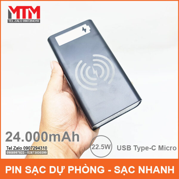 Pin dự phòng 24000mAh sạc không dây 12 Cell 8