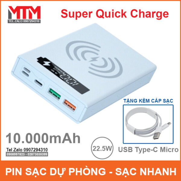 Pin dự phòng 10000mAh sạc nhanh không dây 5 Cell 4