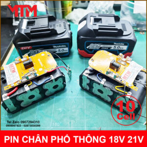 Pin chân phổ thông M21 Makita Hukan Dekton 18V 21 5.0Ah 10 cell mạch 80A vỏ chống sốc 27