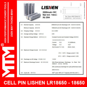 Pin máy khoan bắt vít 12V 2.0Ah 3 cell chuẩn khe loại B - Cell LISHEN 10C 20A 21