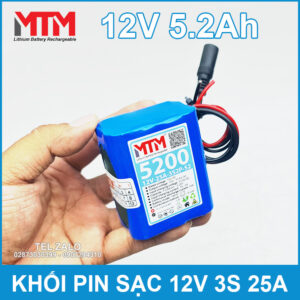 Khối pin sạc 12V 5.2Ah 25A 3S MTM - kèm sạc 12