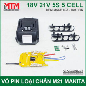 Vỏ pin Makita M21 18V 21V 5 cell kèm báo pin mạch sạc bảo vệ 80A 14