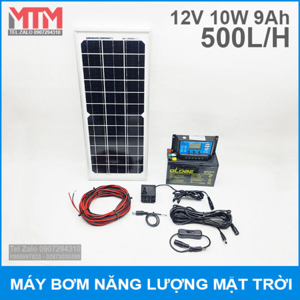 Bộ máy bơm năng lượng mặt trời 12V 10W 9Ah 500L 4