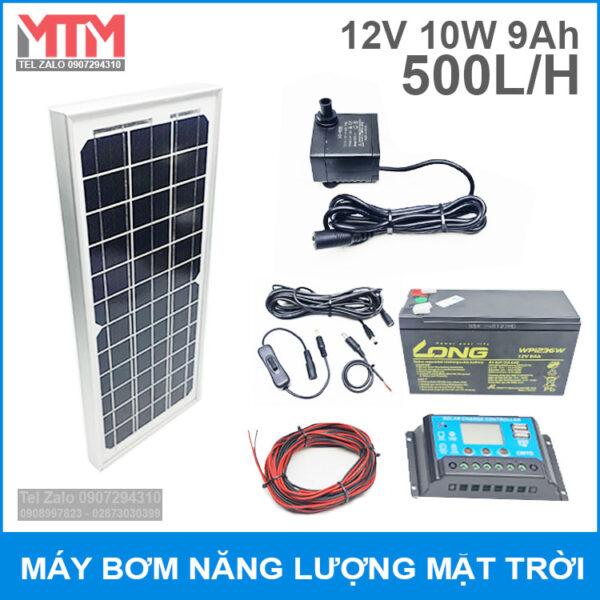 Bộ máy bơm năng lượng mặt trời 12V 10W 9Ah 500L 3