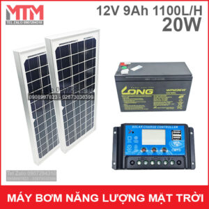 Bộ máy bơm năng lượng mặt trời 12V 20W 9Ah 1100L 14