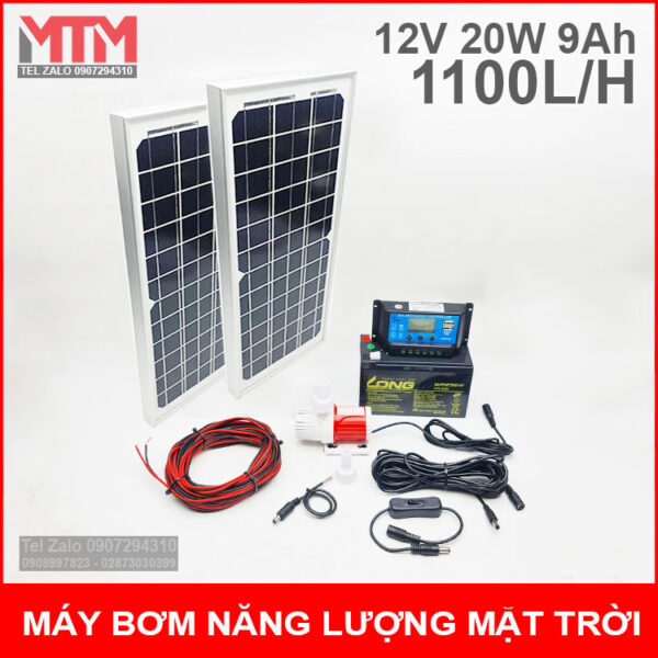 Bộ máy bơm năng lượng mặt trời 12V 20W 9Ah 1100L 4