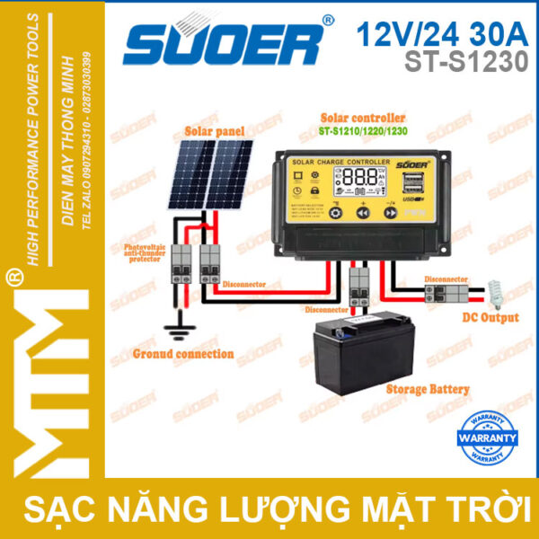 Bộ điều khiển sạc năng lượng mặt trời thông minh 12V24V 30A Suoer ST-S1230 - chính hãng 5