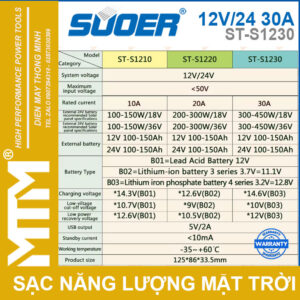 Bộ điều khiển sạc năng lượng mặt trời thông minh 12V24V 30A Suoer ST-S1230 - chính hãng 17