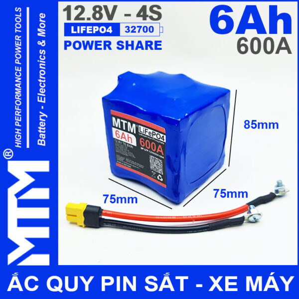 Ac quy pin kich khoi dong xe may 12V 540A 6Ah Jack XT60 MTM kich thuoc