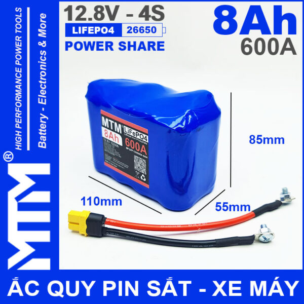 Ac quy pin kich khoi dong xe may 12V 540A 8Ah Jack XT60 MTM kich thuoc
