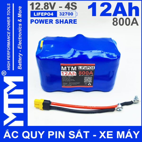 Ac quy pin kich khoi dong xe may 12V 640A 12Ah Jack XT60 MTM