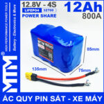 Ac quy pin kich khoi dong xe may 12V 640A 12Ah Jack XT60 MTM kich thuoc