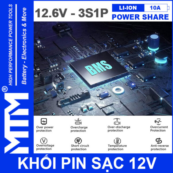 BMS Khoi pin sac 12V 10A 3S1P jack DC MTM thong minh