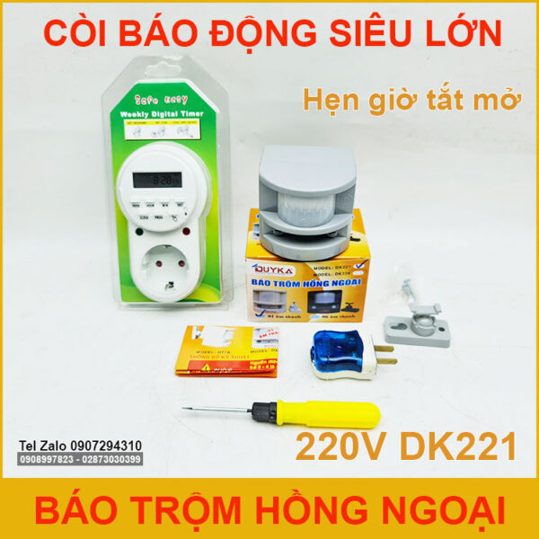Bao trom hong ngoai 220V 1 am thanh Duyka DK221 hen gio tat mo