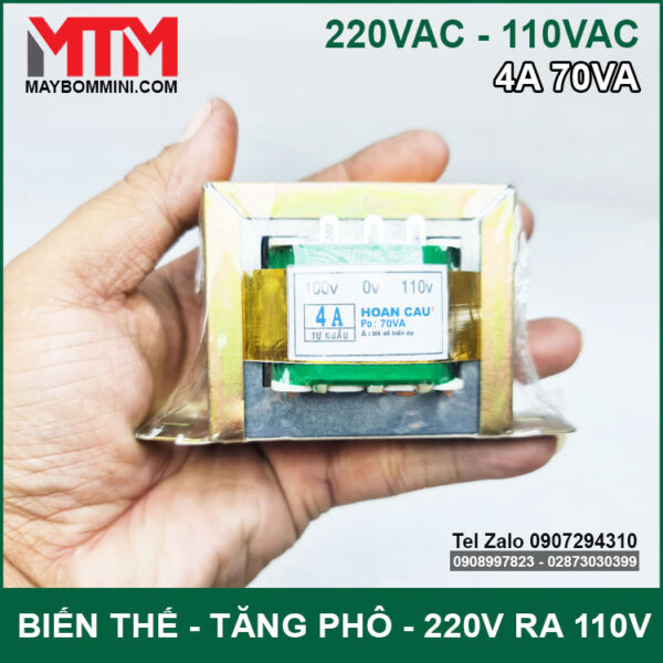 Bien the bien ap tang pho doi dien AC 220V ra110V 4A 70VA tren tay