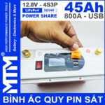 Binh ac quy pin sat 12V 45Ah 4S3P 32140 800A cong sac usb