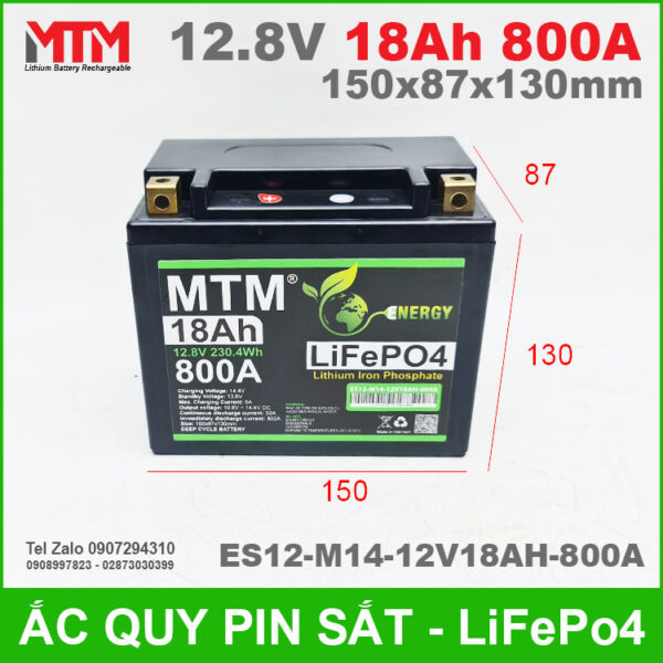 Binh ac quy pin xe may 12V 18Ah 800A ES12 M14 12V18AH 800A kich thuoc