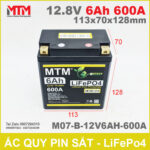 Binh ac quy pin xe may 12V 6Ah 600A M07 B 12V6AH 600A kich thuoc