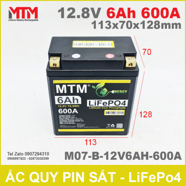 Binh ac quy pin xe may 12V 6Ah 600A M07 B 12V6AH 600A kich thuoc
