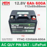 Binh ac quy xe may pin sat 12V 6Ah 600A YT4C 12V6AH 600A kich thuoc