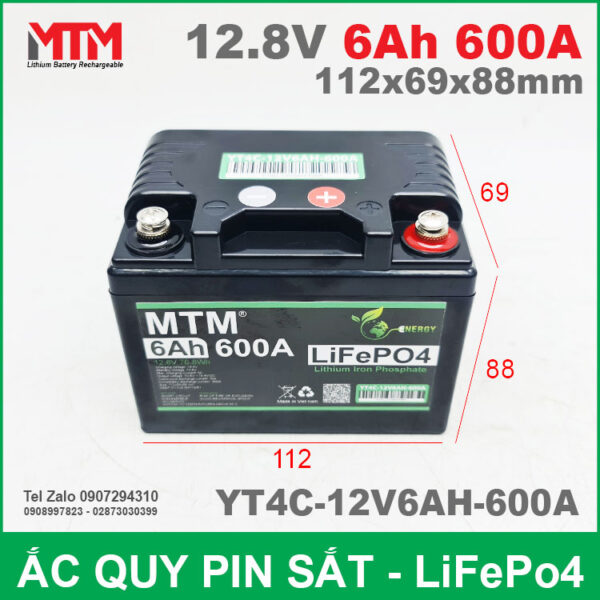 Binh ac quy xe may pin sat 12V 6Ah 600A YT4C 12V6AH 600A kich thuoc