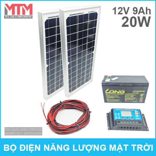 Bo nang luong mat troi dieu khien sac binh ac quy 20W 12V 9ah