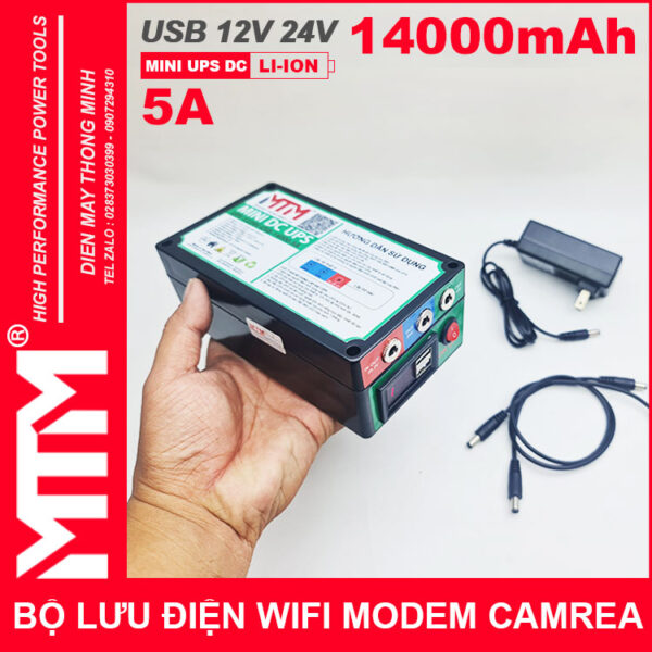 Bo nguon du phong wifi modem camera 12V 24V 5A 14000mah led bao vont tren tay