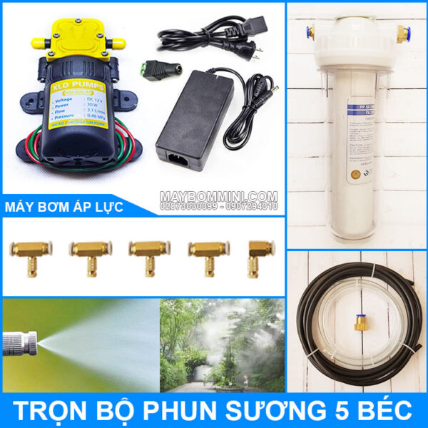 Bo phun suong tuoi lan lam mat 12V 30W 5 bec