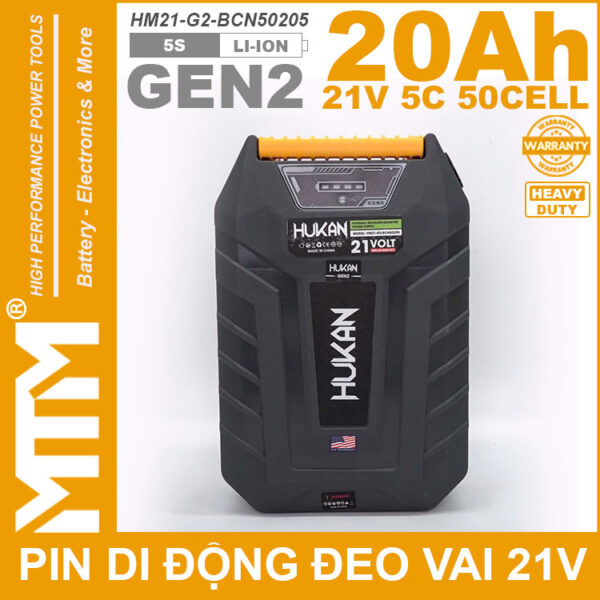 Bo pin di dong deo vai 21V 20Ah 5C 50 cell Hukan HM G2 BCN50205 Gen 2