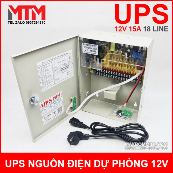 Box nguon dien du phong UPS 12V 15A 18 line chinh hang