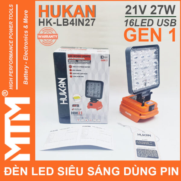 Den led du phong sieu sang 21V 27W 16LED cong sac USB pin chan pho thong Hukan HK LB4IN27 chinh hang