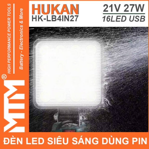 Den led du phong sieu sang chong nuoc 21V 27W 16LED cong sac USB pin chan pho thong Hukan HK LB4IN27