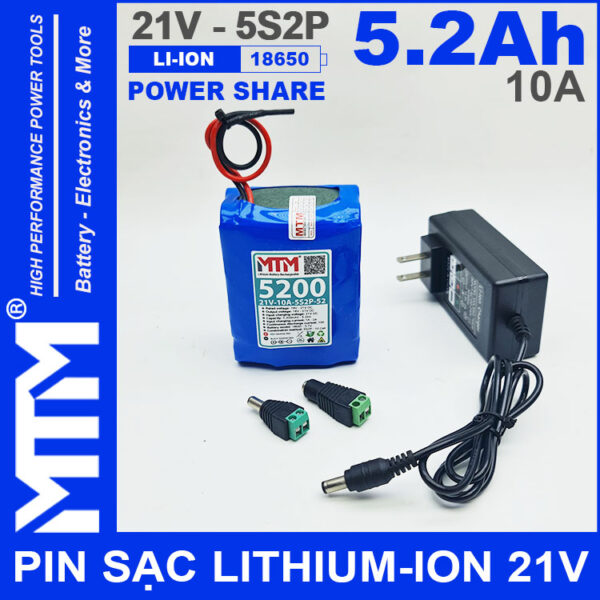 Khoi pin 21V 5200mAh 10A 5S2P MTM kem sac