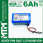 Khoi pin 7V 8V 6Ah 4A 2S2P cell 18650 MTM
