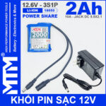 Khoi pin sac 12V 10A 3S1P jack DC 18650 MTM 2000mah kem sac
