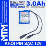 Khoi pin sac 12V 10A 3S1P jack DC 18650 MTM 3000mah