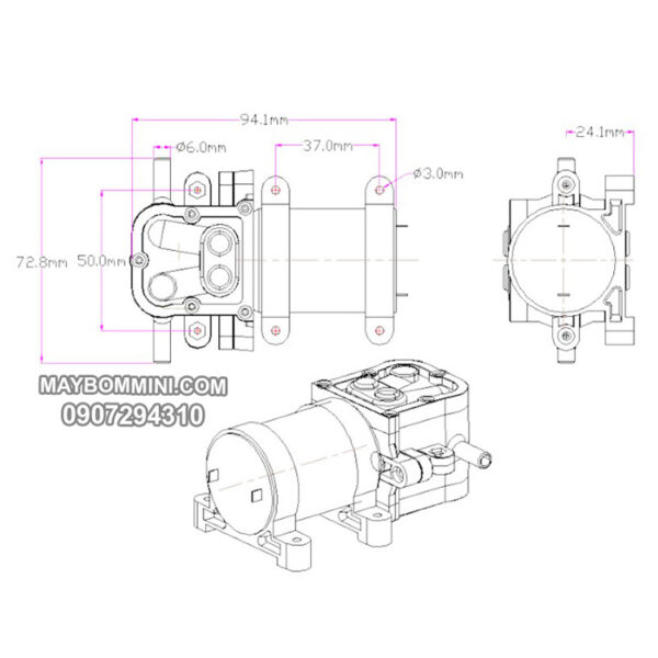 Kich thuoc may bom ap luc mini DP 545 Smartpumps
