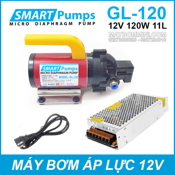 May bom ap luc mini Smarpumps 12V 120W GL120 kem nguon