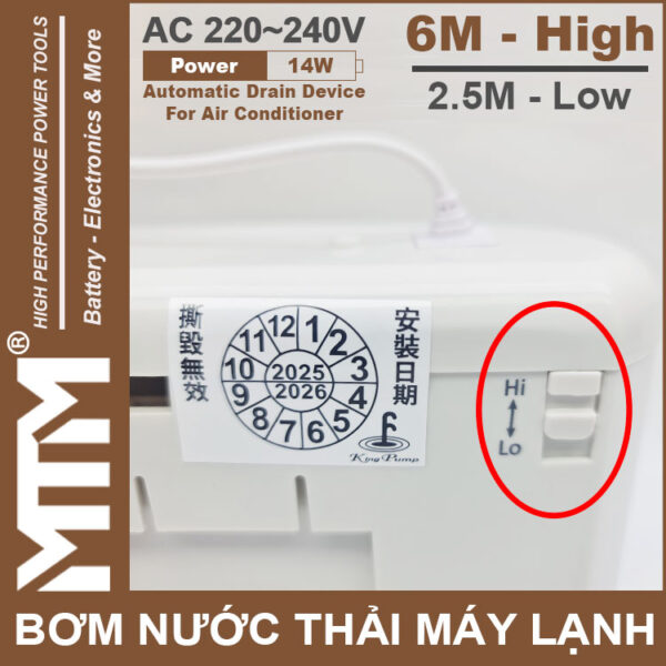 May bom nuoc thai may lanh 220V 14W 2m5 6M Kingpump chinh bom cao