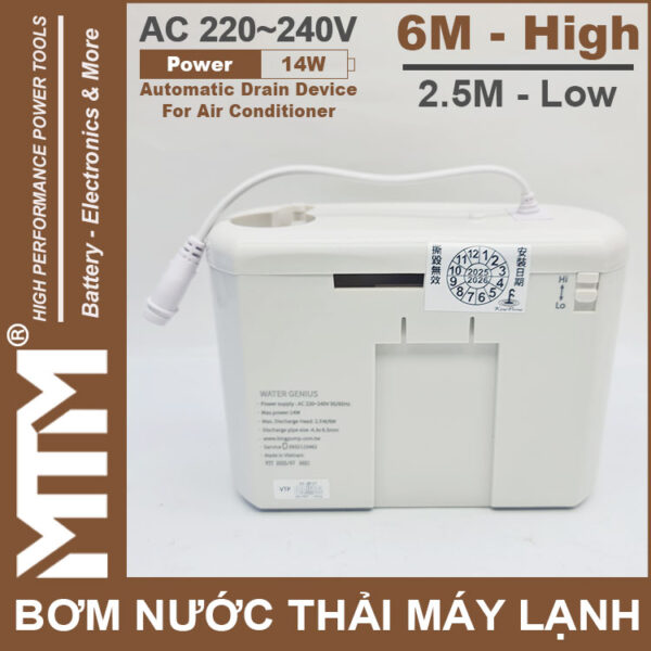 May bom nuoc thai may lanh 220V 14W 2m5 6M Kingpump mat sau