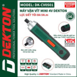 Máy chuyên vít mini DEKTON DK-CV0501 lực siết 5Nm - 4 cấp sạc TypeC đèn Led - hàng chính hãng