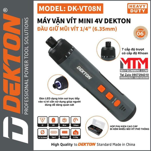 May chuyen vit truot mini 4V Dekton DK VT08N 7 Cap do truot Co khoan Kem nhieu mui vit mau xam