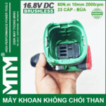 May khoan bat vit khong choi thang 16V MTM M168 10mm 60N 2000rpm 23 cap co bua pin chan ghim 4S